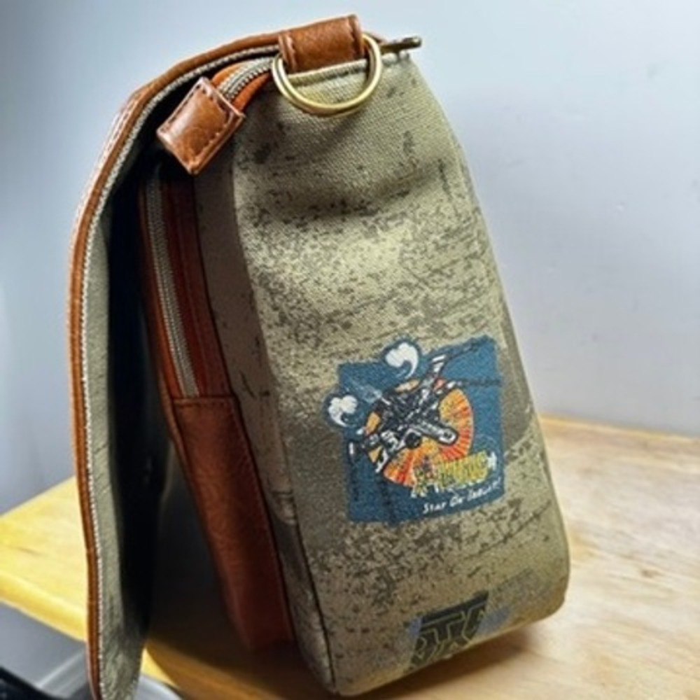 Loungefly Disney Star Wars X-Wing Messenger Bag Green Rebel Pilot Patches Canvas - Picture 5 of 11